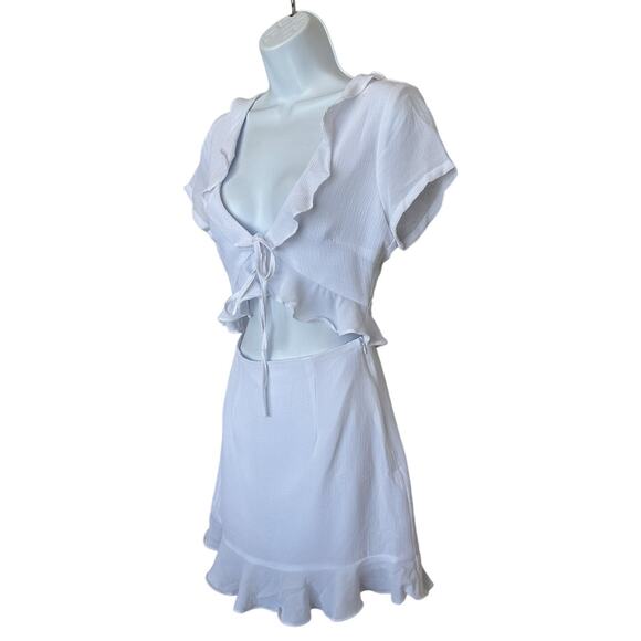 Revolve White Ruffle Tie Mini Dress XS Mia Cutout Waist Y2K More to Come $72 NEW - Picture 5 of 7